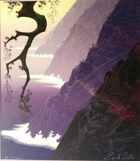 Discover EYVIND EARLE "Purple Mist", Signed & Numbered Limited Edition Serigraph Print #71/120, 1989 20x22" Vintage New, Mint