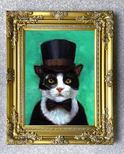 Discover Fine Lithograph on Canvas of a Character Cat - Top Hat Cat
