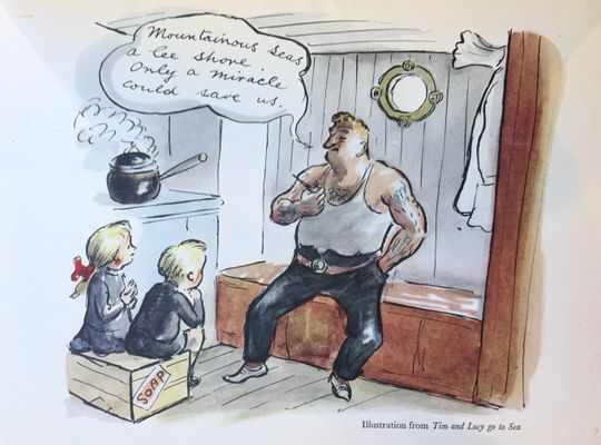 Discover 1940 EDWARD ARDIZZONE Lithograph on Basingwerk Parchment from 'Tim and Lucy Go to Sea'  Printed at Curwen Press c.10x7ins