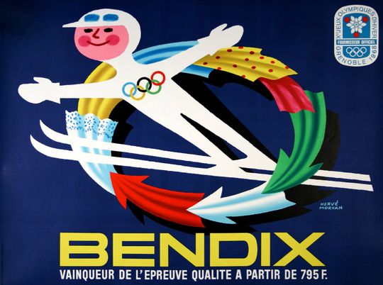 Discover Grenoble Winter Olympics 1968 Original Poster for Bendix by Herve' Morvan
