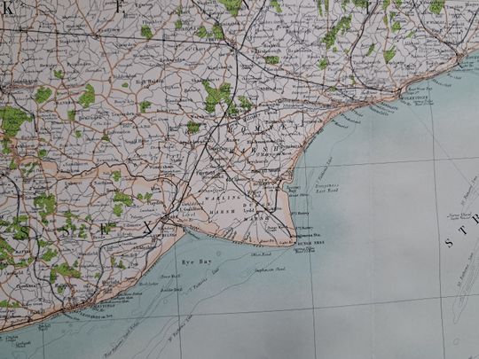 Discover 1898 Kent coast, Folkestone & Strait of Dover large map. South East England. 125 yrs old. Antique map ideal for framing. Hastings, Rye.