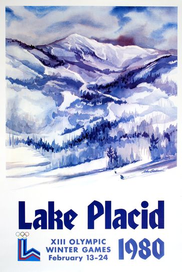 Discover Lake Placid Olympics Original Vintage Poster by John Gallucci c. 1980's