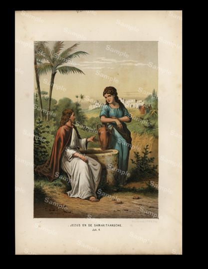 Discover Religious Biblical antique original color lithograph print of Jesus
