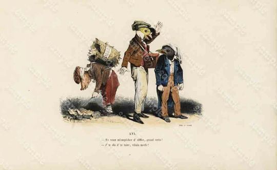 Discover Antique colored Lithographs funny looking charatcers from LES Metamorphoses Grandville