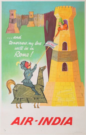 Discover Original Vintage Air India Maharajah Rome Travel Poster 1962