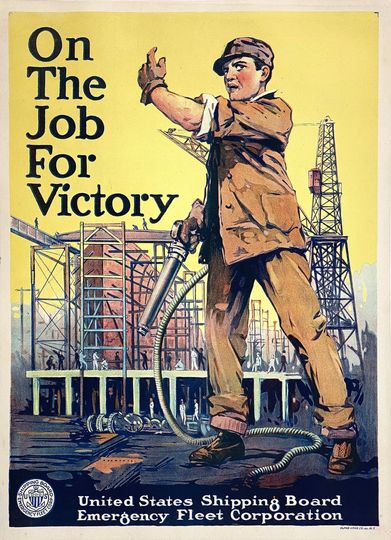 Discover Original Vintage WWI On the Job for Victory Poster Shipbuilding 1917
