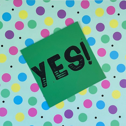 Discover Yes! inspirational linocut print