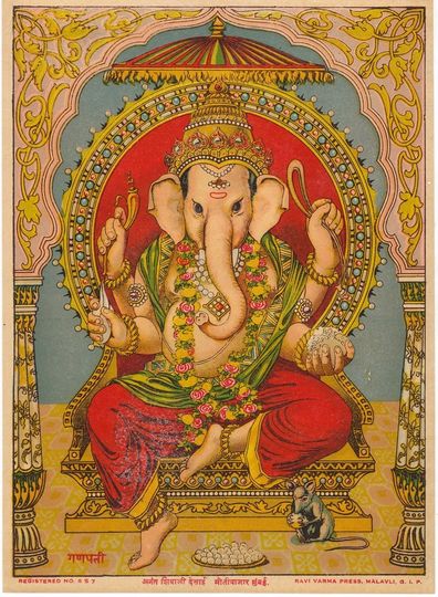 Discover Rare Original Raja Ravi Varma Lithograph: Ganapati 7"x9" (Lord Ganesh)