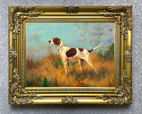 Discover Gilt Framed Lithograph of an English Pointer in a Landscape