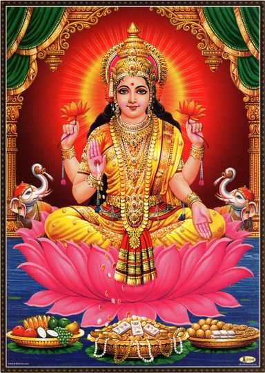 Discover Lakshmi -Vintage-style Indian Hindu devotional poster print