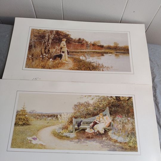Discover 2 1990s Vintage Art Prints Tom Lloyd, Picture Book Cat Children Dog Swans Print