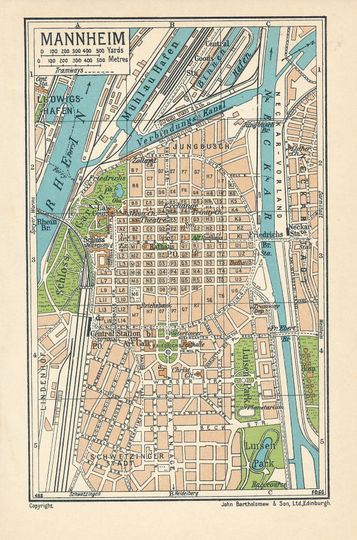 Discover 1933 Mannheim Germany Antique Map