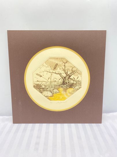 Discover Among the Cattails by Sy Bloom Signed and Numbered Lithograph - 1980s Art Print with Mat - Nature Artwork