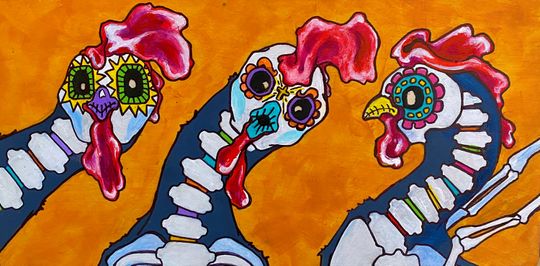 Discover Chicken art, Sugar skull, day of the dead, da de los muertos, courtsart, Sugar skull chickens, 9x17 inch print, chickens,