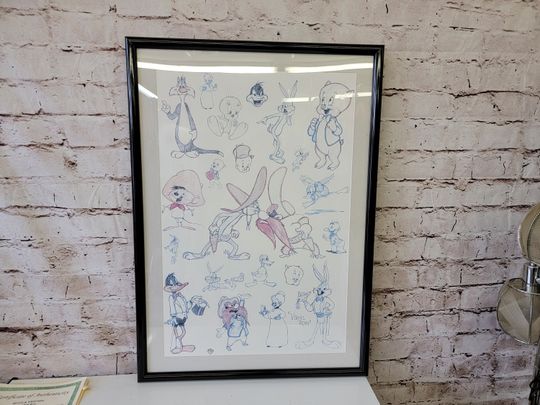 Discover 1997 Warner Bros Lithograph "Bugs 'n Friends" by Virgil Ross w Certificate of Authencity, Framed