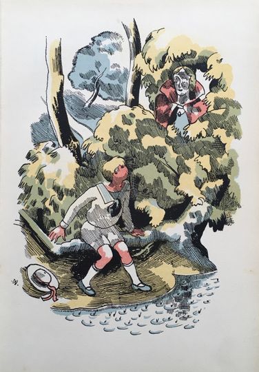 Discover 1931 John Nash Colour Lithograph 'Miss Duveen' Walter de la Mare C.8.5x6ins.