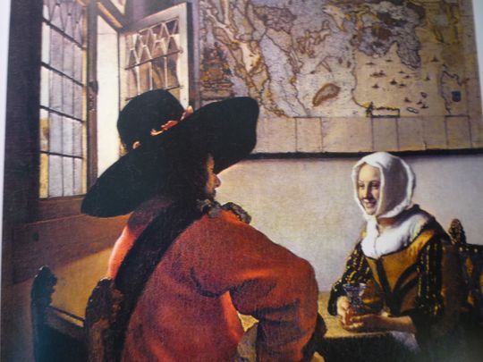 Discover Vermeer - Officer and Laughing Girl 1655 painting Art Poster - 14 by 10.5 inches. Card Stock Ready to Frame - Dutch Golden Age art lovers