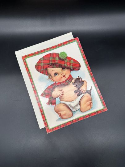 Discover Vintage Get Well Card Nursery Decor Baby Scotty Dog Embossed Print Kitsch USA