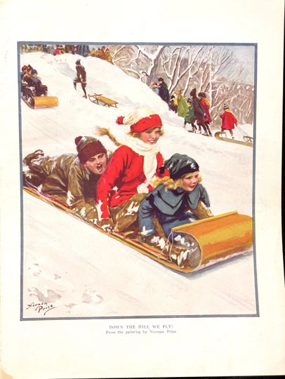 Discover Children Sledding by Norman Price 1927 Print Toboggan Down The Hill We Fly