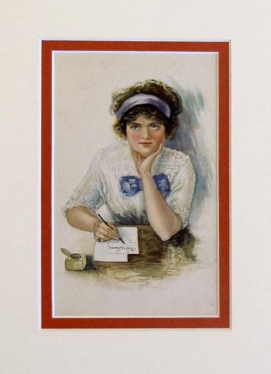 Discover 1900 - 1910 Original Vintage Mini Poster - Young Girl Writing Letter