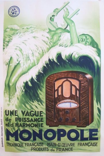 Discover 1934 Original French Art Deco Poster - Radio Monopole (linen backed)