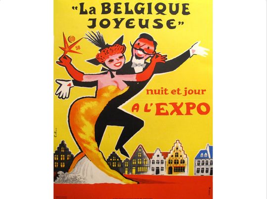 Discover 1958 Belgian World Fair Poster, Belgique Joyeuse