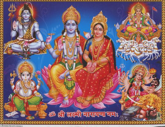 Discover Vishnu art, Vishnu & Lakshmi - Vintage-style Indian Hindu Devotional poster print
