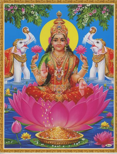 Discover Lakshmi -Vintage-style Indian Hindu devotional poster print