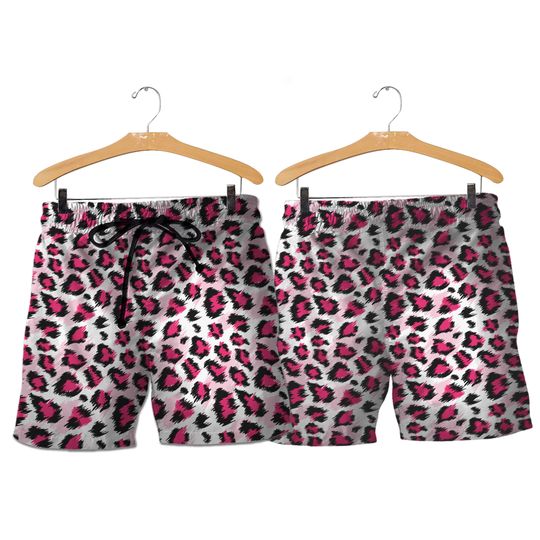 Discover Pink Leopard Seamless Pattern Men Beach Shorts