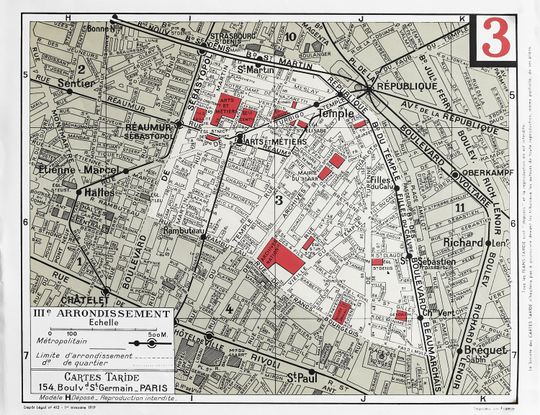 Discover 1959 Original Cartes Tarides  Map of Paris,  III Arrondissement
