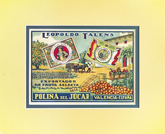 Discover 1920's Original Vintage Spanish Fruit Crate Label  - Leopoldo Talens (Country Scene)