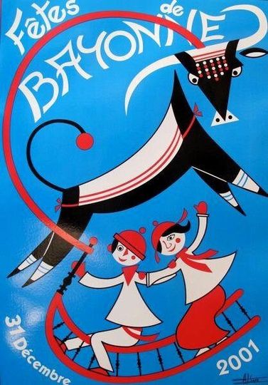 Discover 2001 Original French Festival Poster, Fetes De Bayonne, Blue