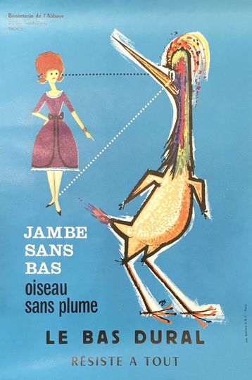 Discover 1960s Original French Advertising Poster, Jambe Sans Bas, Le Bas Dural