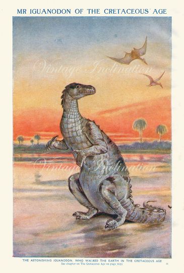 Discover Antique print 1930s, Dinosaur, rare Antique, Mr Iguanodon of the Cretaceous Age, dinosaurs children art