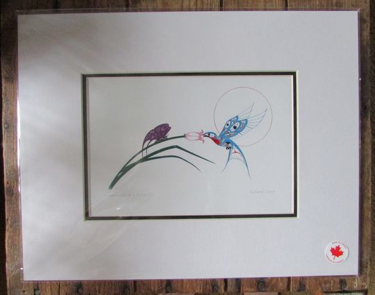 Discover New "HUMMINGBIRD & BUTTERFLY" art print by Northern Tuchone artist Richard Shorty  11" x 14" Matted