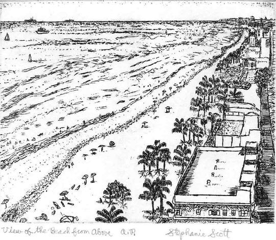 Discover View of the Beach from Above   - Original Etching & Engraving, Hand-printed, Limited Edition