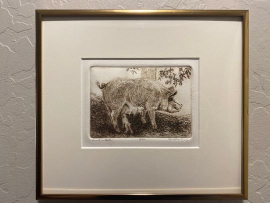 Discover Caroline Erney "Lunch on the Go" Pigs Drypoint Etching Numbered 4/100 Signed