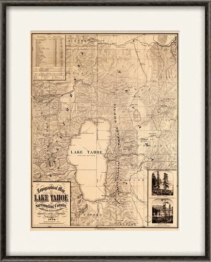 Discover Lake Tahoe Map Print - California Vintage Wall Art