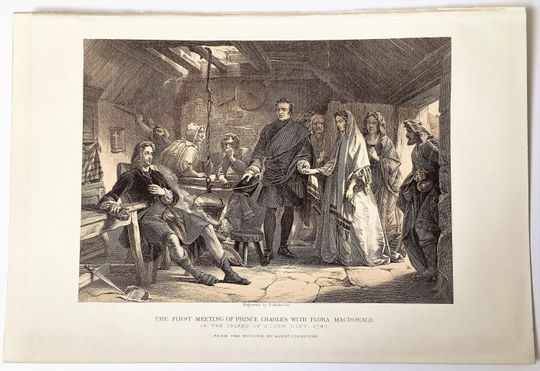 Discover Prince Charles & Flora MacDonald - c. 1895 Original Antique Engraving, Sepia Historical Book Plate