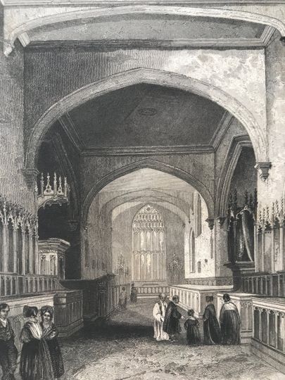 Discover 1843 Bangor Cathedral Original Antique Engraving Denbighshire - North Wales - Gwynedd - Architecture - Mounted and Matted - Available Framed