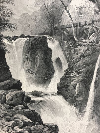 Discover 1876 Pandy Mill and Fall near Bettws-Y-Coed, North Wales Original Antique Wood Engraving - Mounted and Matted - Landscape - Available Framed