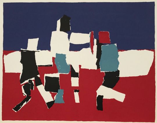 Discover 1953 Nicholas de Stal CURWEN PRESS 'The Players'. Football. Soccer. World Cup. Insert from Oliver Simon's Signature'.  C.10x7.5ins..