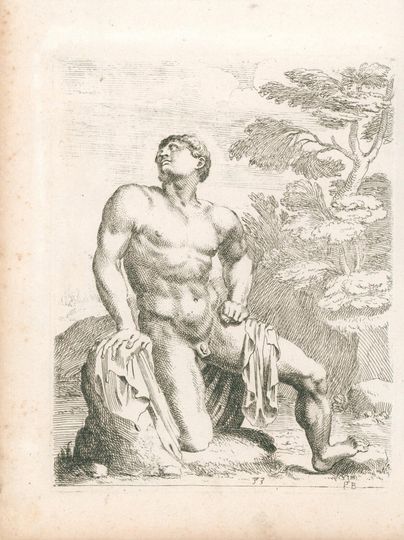 Discover Antique 1660s original engraving by Francois Perrier - Plate 33 Vnus exfilijs Niobes in Hortis Mediecis