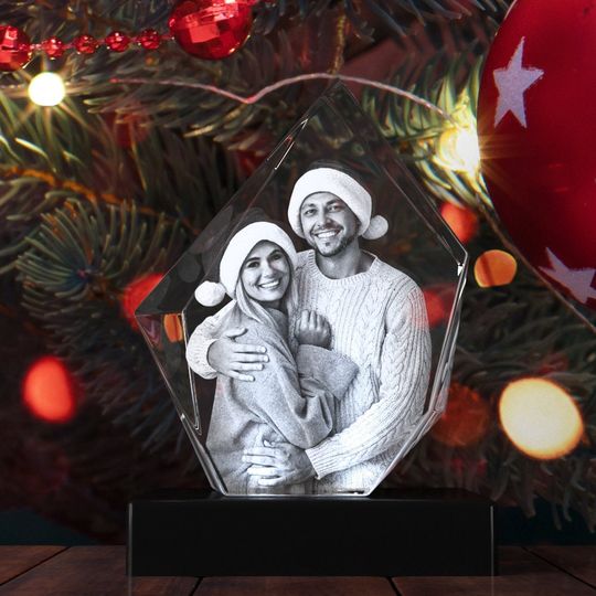 Discover Personalized Christmas Gift, Holiday Decor, Laser Engraved Picture, Custom Etched Glass, Family Home Decor | 3D Photo Crystal Prestige