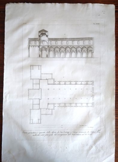 Discover Copper engraving from 1841 "Floor plan of the Church of San Lorenzo Florence" antique large format