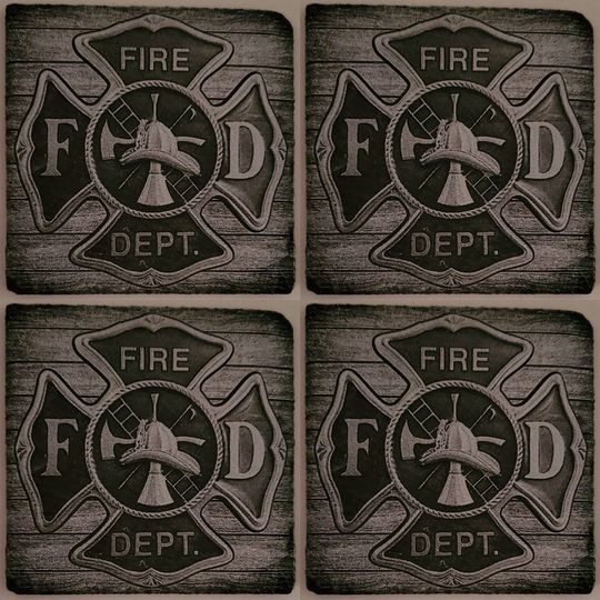 Discover Glowforge laser ready file Fireman slate coaster engraving