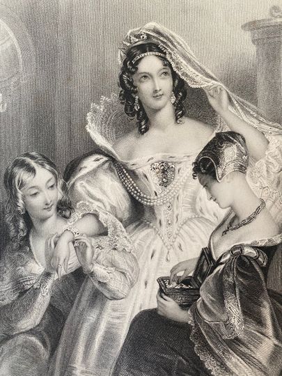 Discover 1844 The Bridal Eve by Mary Howitt Original Antique Print - Poetry - Portrait Engraving - Mounted and Matted - Available Framed