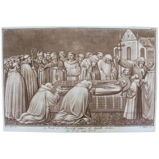 Discover 18th Century Etching / Engraving of the Death of St. Benedict, Italian