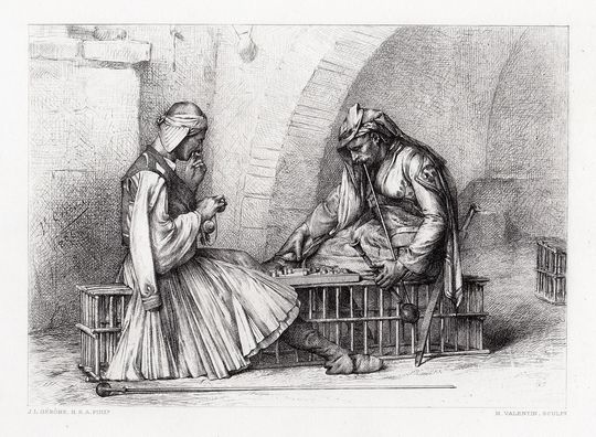 Discover Jean-Leon Gerome Framed Signed 1800s Engraving "Arnauts Playing Chess Gallery Certificate