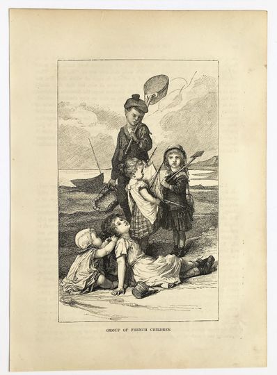 Discover FRENCH CHILDREN at the SEASIDE, 1894 Antique Print - Black & White Engraving - Wall Hanging, Home Decor